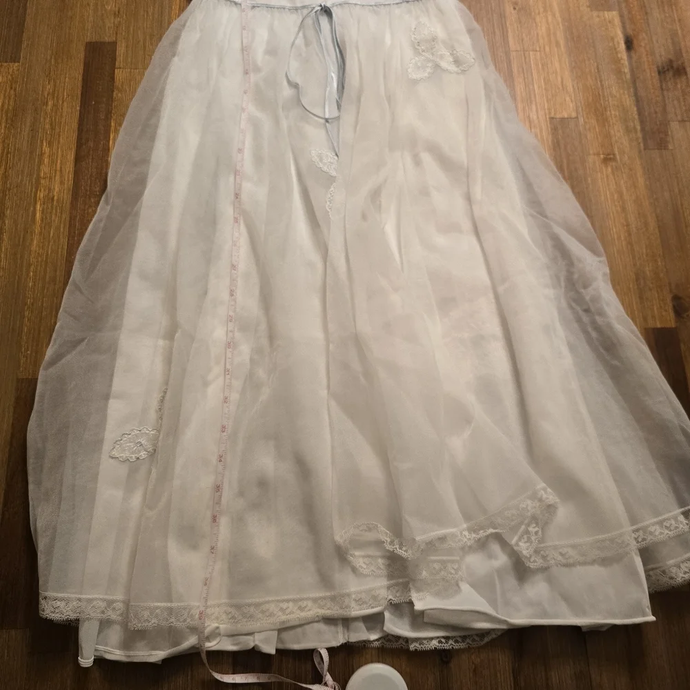 VTG 50s White Sheer Nylon Embroidered Nightgown Peignoir Dress - Coquette S/ - Picture 8 of 16